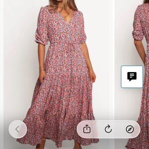 Petal & Pup Long Sleeve Floral Dress in Red and Blue